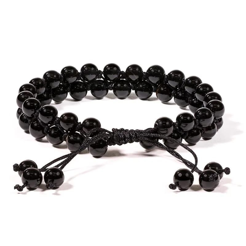 Bracelet double Agate noire 6mm