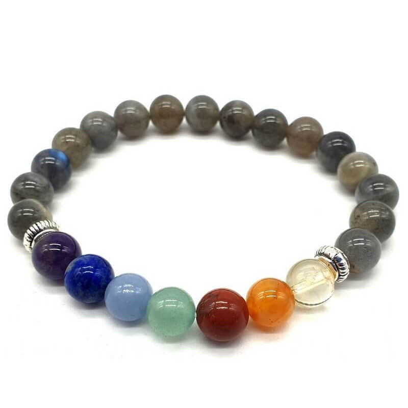 Bracelet ''Blue Light'' Labradorite & 7 Chakras perles 8mm